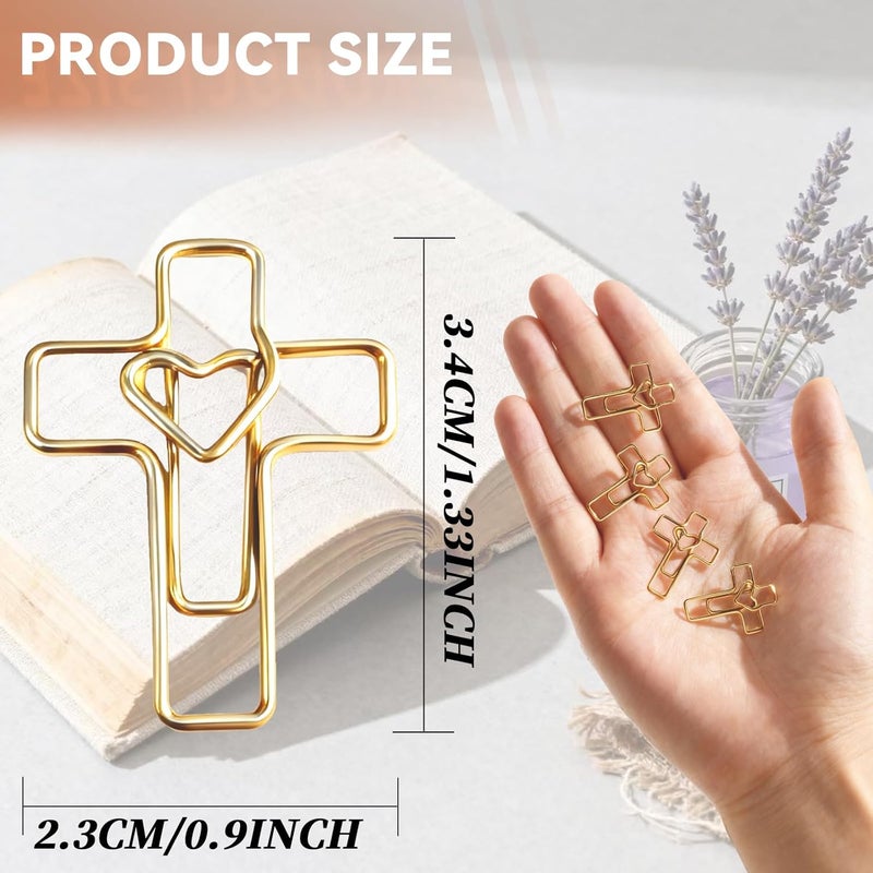 ajabavbd 100PCS Gold Heart Cross Paper Clips, Heart Cross - Bible Study Supplies, christian gifts for women Jesus Bible Stuff bookmark journaling supplies accessories, easter eggs fillers, valentines day cards - Image 2